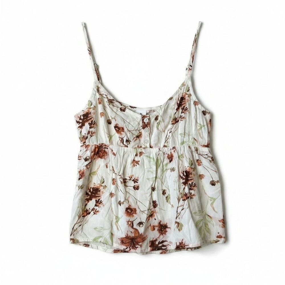 Y2K Abound New Nordstrom Floral Babydoll Crop Top Cream Brown XXS Fairy Coquette